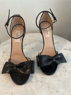 Valentino Black Bow Ankle-Strap Heels